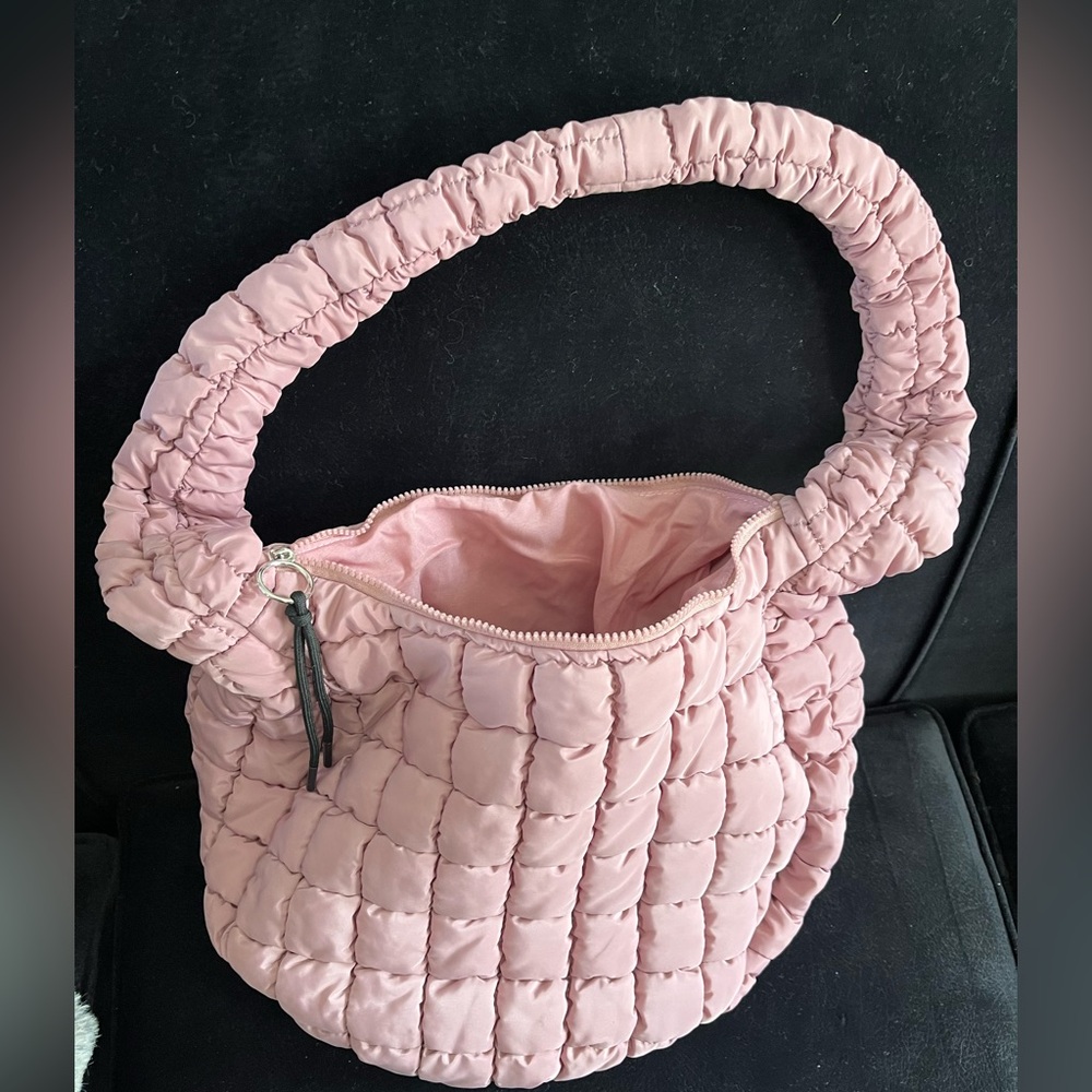 Pink Quilted Hobo Bag  13”x15” Padded Puffer Sling Bag